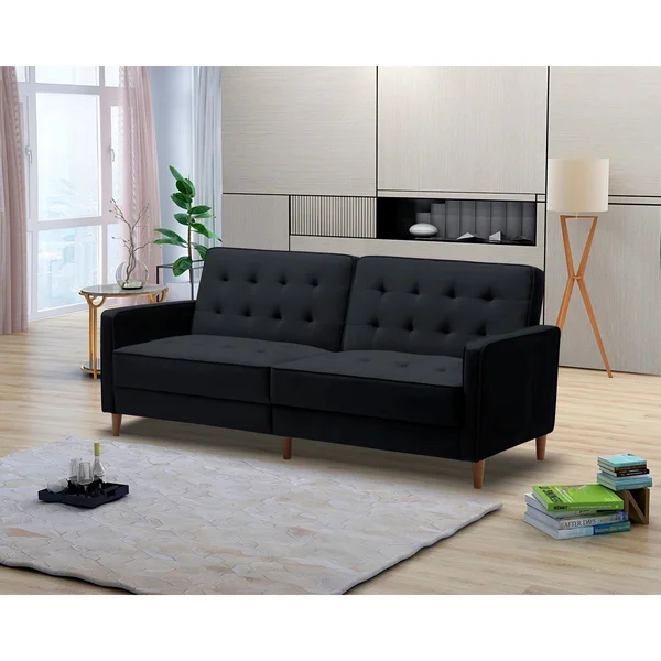 Modern Velvet Upholstered Sofa Bed - Grey