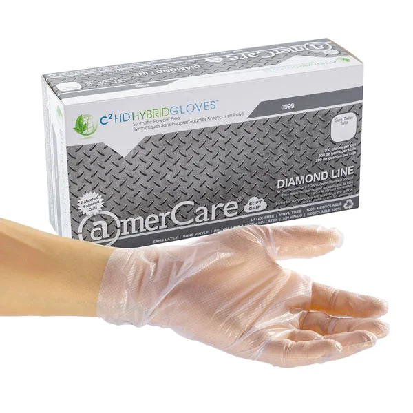 Amercare Large Powder-Free Hybrid C2 HD Hybrid Gloves - Case of 1000