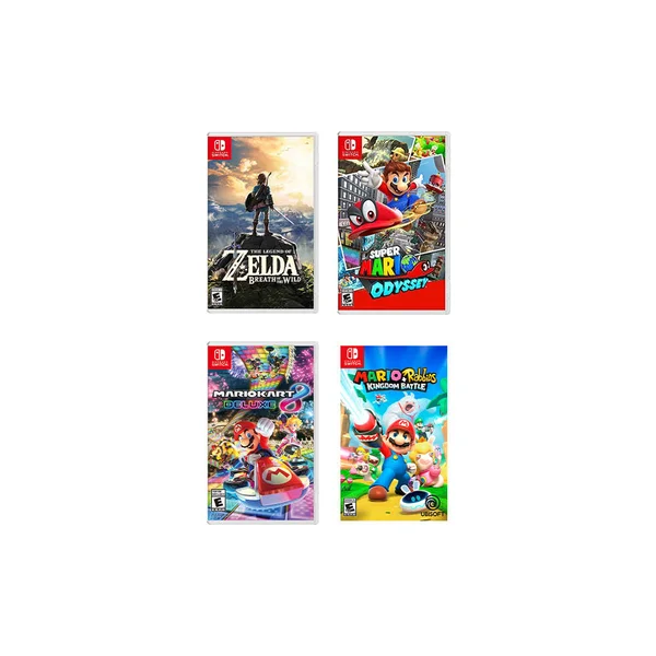 New Nintendo Switch Lite Coral Console Bundle with 4 Games: The Legend of Zelda: Breath of The Wild - Super Mario Odyssey, Super