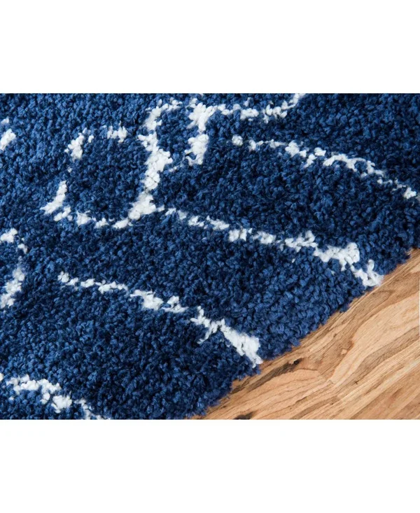 Unique Loom Geometric Rabat Shag Area Rug (9& x 12& - Navy Blue)