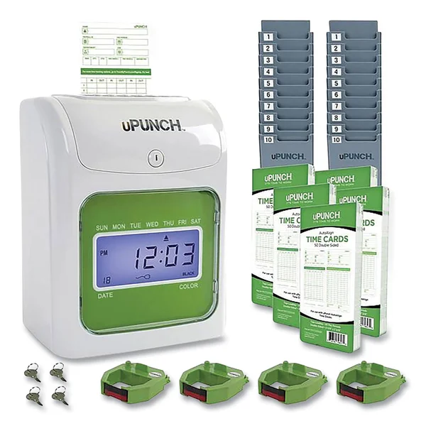uPunch UB1000 Electronic Non-Calculating Time Clock Bundle, Beige/Green (159971)