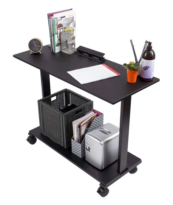 Stand Up Desk Store 42x22 Black, Black Mobile Side Desk Shelves