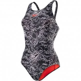 (8, Black/White) - Speedo Women's Boom All Over Muscle Back Swimsuit