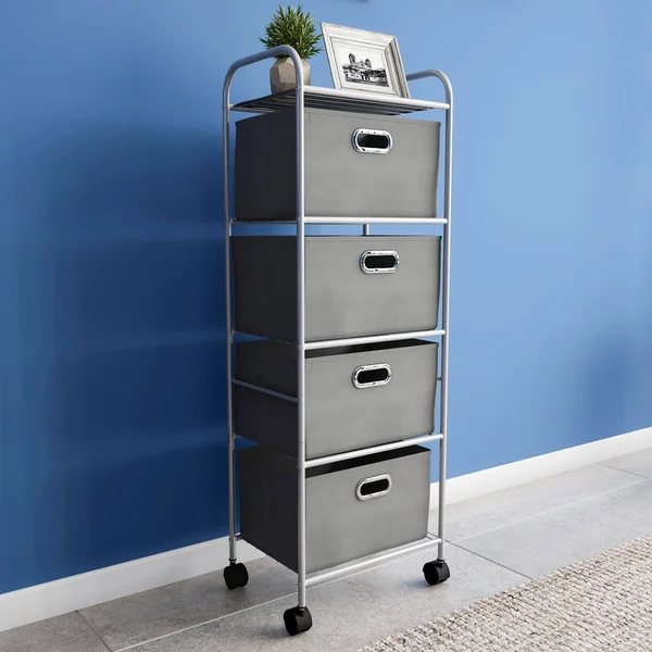 Lavish Home 4 Fabric Drawer Rolling Storage Cart - Grey