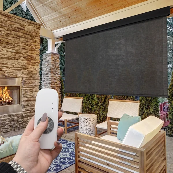Keystone Fabrics Motorized Premium Outdoor Sun Shade with Remote and Aluminum Valance, Size: 96 in W x 96 in Large - Newport