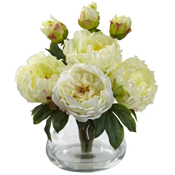 Nearly Natural Peony & Rose w/Vase White