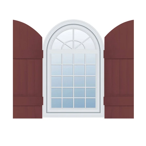 14 inchw x 49 inchh (42 inch Low Side) Lifetime Vinyl, Standard Four Board Joined w/ Archtop, Board-n-Batten Shutters, w/Install
