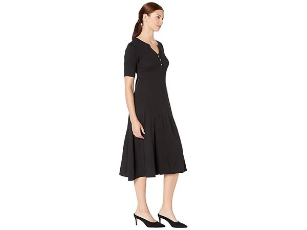 Lauren Ralph Lauren Women's Waffle-Knit Cotton Midi Dress - Black - Size Medium