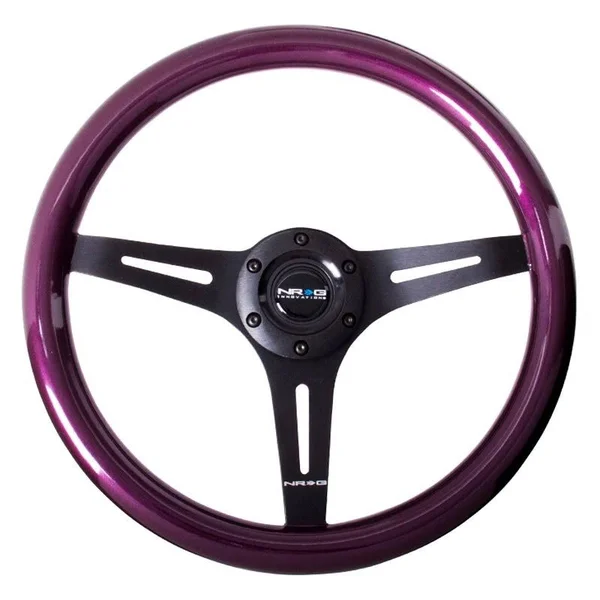 NRG ST-015BK-PP Purple Pearl Flake Paint 3 Black Spokes 350mm Classic Wood Grain Wheel Universal