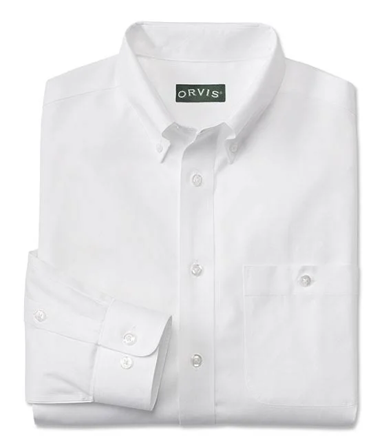 Men's Pure Cotton Wrinkle-Free Pinpoint Oxford Long-Sleeved Shirt, White, Size Large, Orvis