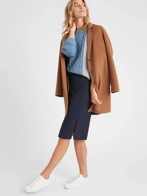 Banana Republic Women's Washable Italian Wool-Blend Pencil Skirt with Side Slit Navy Size 20