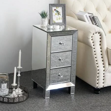 Ktaxon Contemporary Regency Glamour Style Mirrored 3-Drawers Nightstand Bedside Table Hollywood, Size: 12\W x 24\H