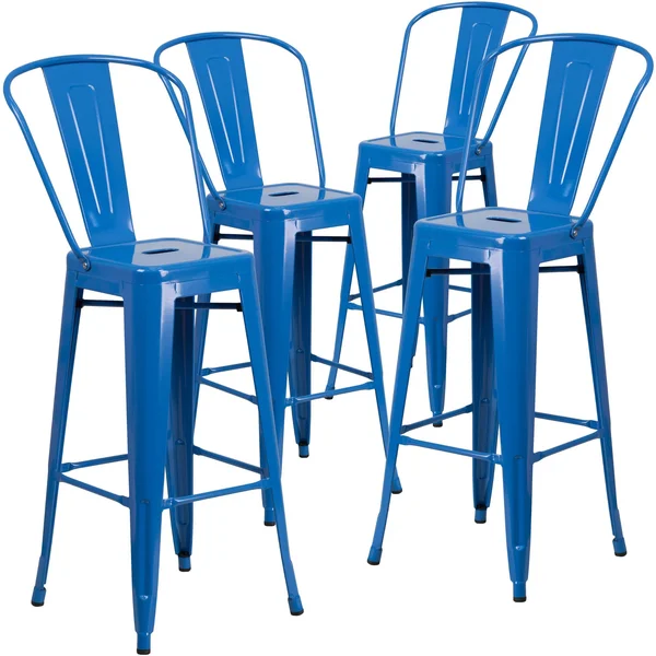 Flash Furniture 4 Pk. 30&& High Metal Indoor-Outdoor Barstool with BACK - Purple