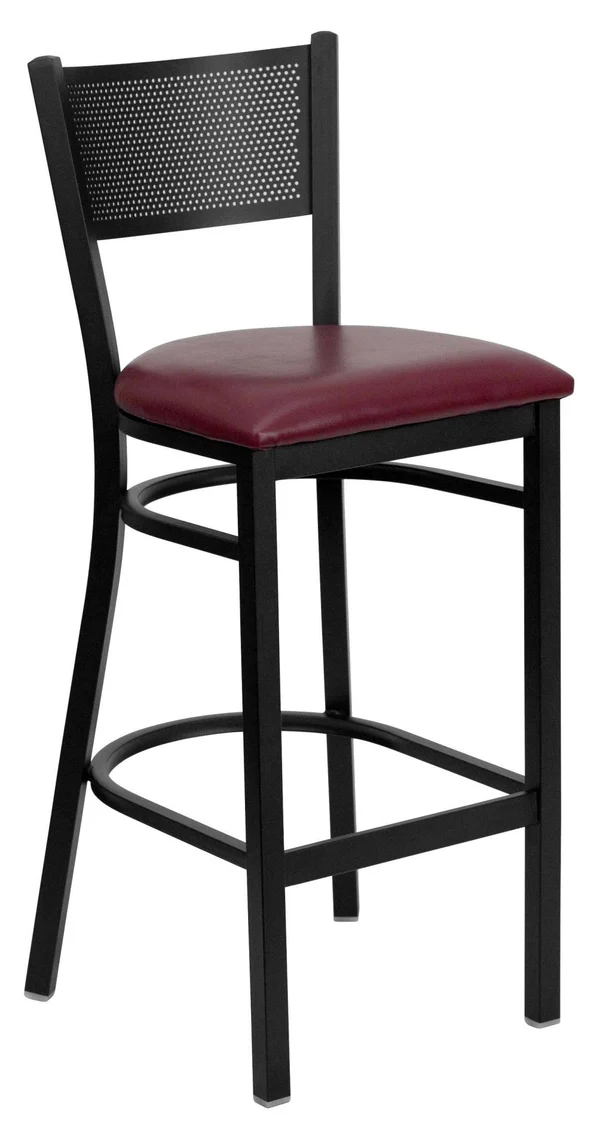 Flash Furniture Hercules Series Black Grid Back Metal Restaurant Bar Stool - Burgundy Vinyl Seat