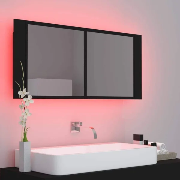 vidaXL LED Bathroom Mirror Cabinet Black 39.4x22x4.7x22x17.7x22 804981