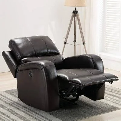 Power Recliner-Comfortable Air Leather Recliner-Power Recliner Padded Home Theater Seat with USB Latitude Run Leather Type: Brow