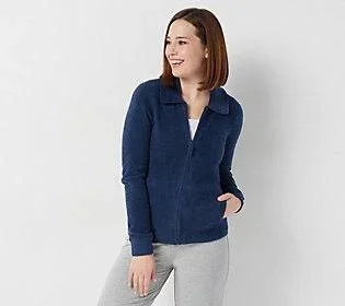 Barefoot Dreams CozyChic Lite Women's Zip-Up Jacket, Size Large, Blue Marine