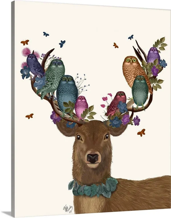 Deer Birdkeeper - Owls, Canvas Wall Art, 16x20, Great Big Canvas
