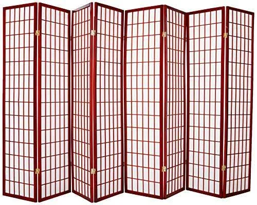 Oriental Furniture 6 ft Tall Window Pane Shoji Screen - 8 Panel - Rosewood