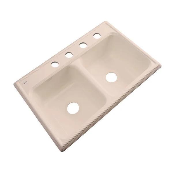 Thermocast Seabrook Drop-in Acrylic 33 in. 4-Hole Double Bowl Kitchen Sink in Peach Bisque 49407