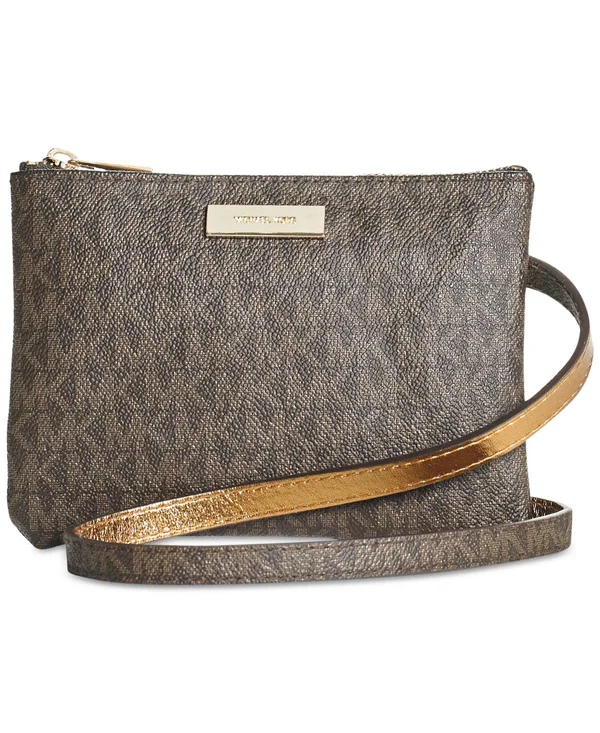 Michael Kors Signature Logo Leather Belt Bag Fanny Pack Black Zip Top Large