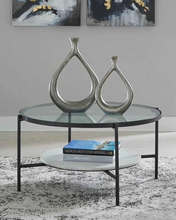 Signature Design by Ashley Zalany Black/White Round Cocktail Table