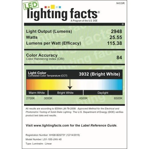 Nicor LS1-8-10S-UNV-40 - 8 Foot Linear LED Strip Light in 4000K
