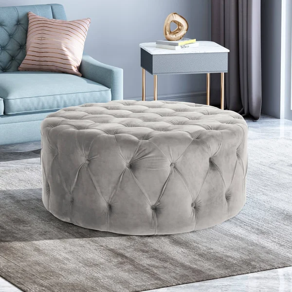 Christopher Knight Home Sabina Round Tufted Velvet Ottoman, Blue