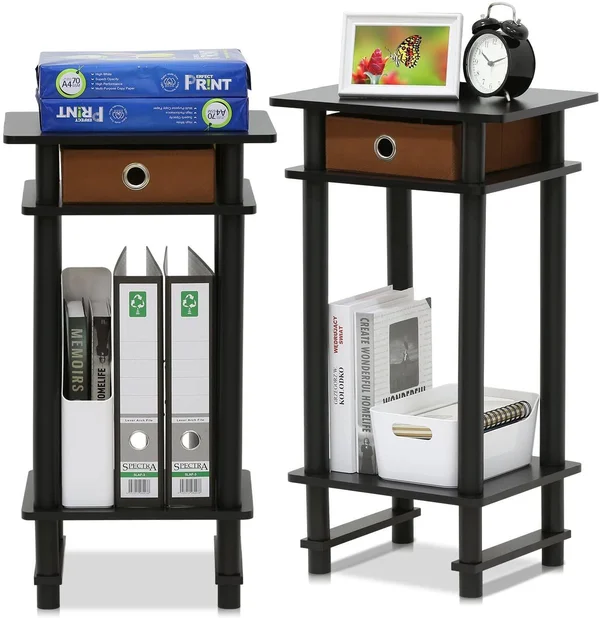 Furinno Turn-N-Tube Tall End Table with Bin, Espresso - 2 pack