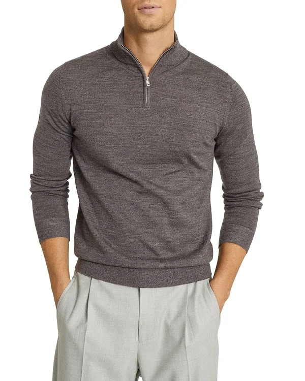 Reiss Blackhall - Merino Wool Zip Neck Jumper in Charcoal Mouline, Mens, Size Xs
