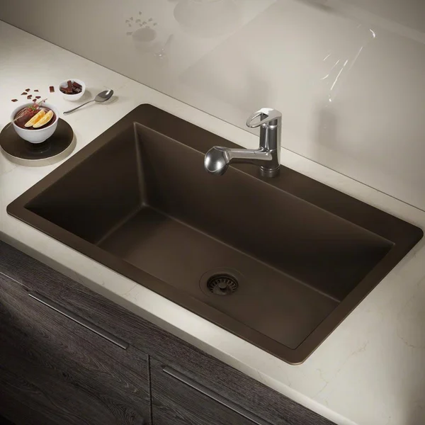 Mr Direct T848 Topmount Large Single Bowl Kitchen Sink - Mocha, Colored STRAINER