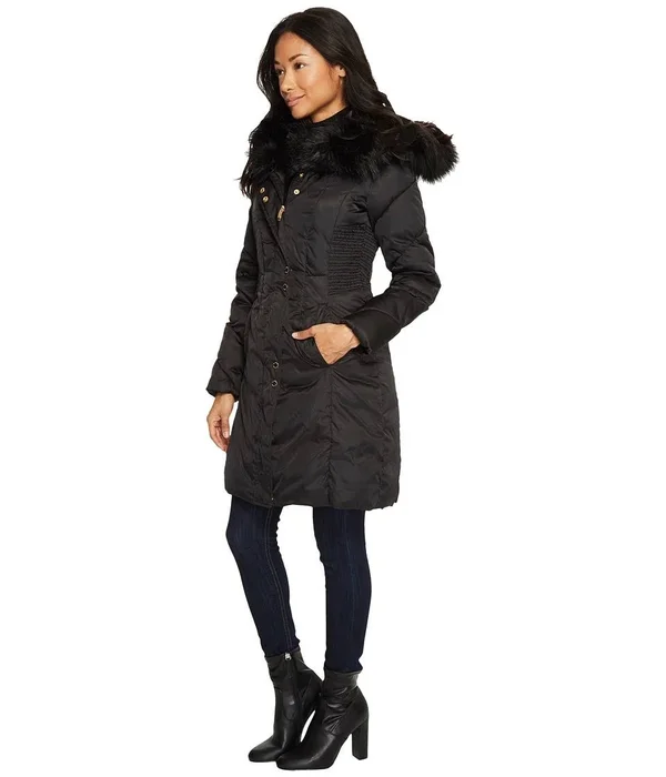 Via Spiga Womens Winter Faux Fur Parka Coat - Black