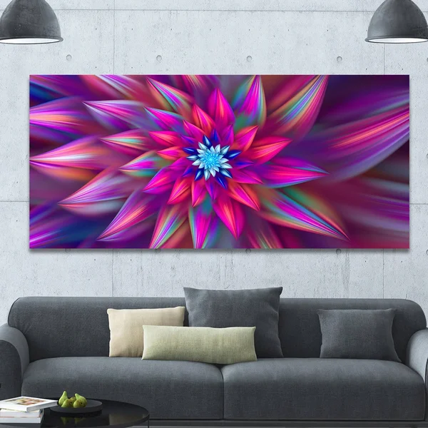 Design Art &Huge Purple Pink Fractal Flower& Graphic Art Print on Canvas - Size: 28 inch H x 60 inch W x 1.5 inch D