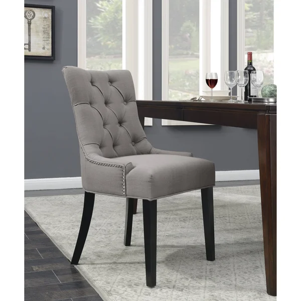 Upholstered Button Tufted Dining Chair in Warm Gray