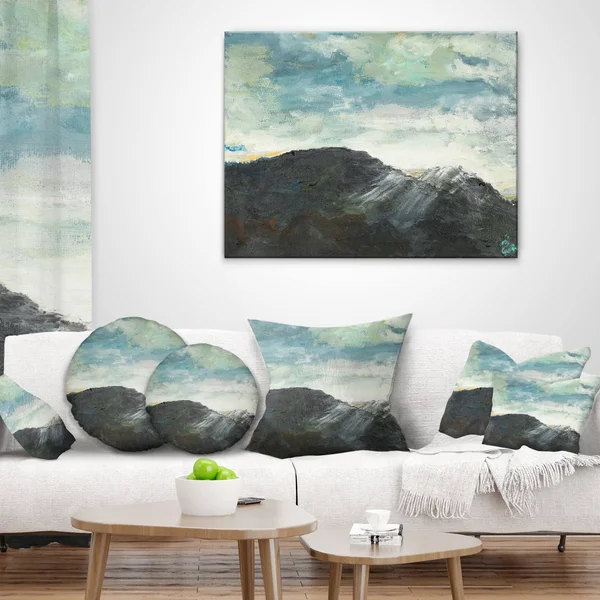Design Art PT9562-40-20 Mountain Peak Under Cloudy Sky Landscape Painting Canvas Print - Blue, 40x20x22