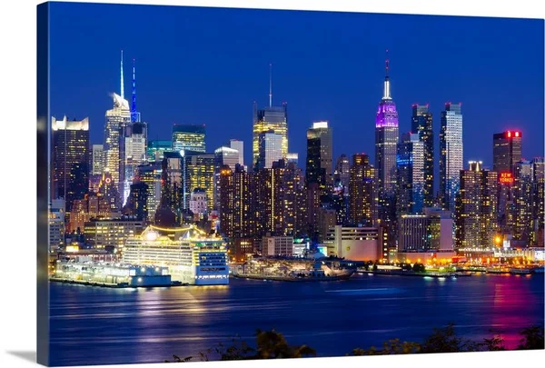 New York, Manhattan, Midtown Skyline Across The Hudson River, Large Solid-Faced Canvas Wall Art Print, Great Big Canvas