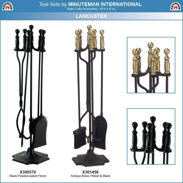 Minuteman X300570 4-Piece Fireplace Tool Set - Black