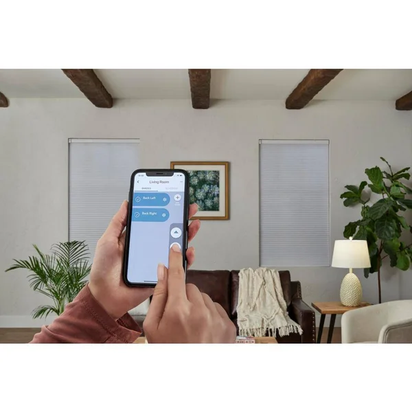 Home Decorators Collection White Cordless Blackout Motorized Cellular Shade - 29.25 in. W x 48 in. L, Winter White