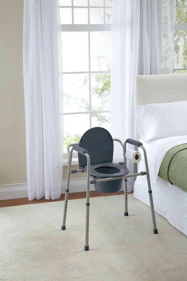 Medline Steel 3-in-1 Bedside Commode, Portable Toilet with Microban Antimicrobia