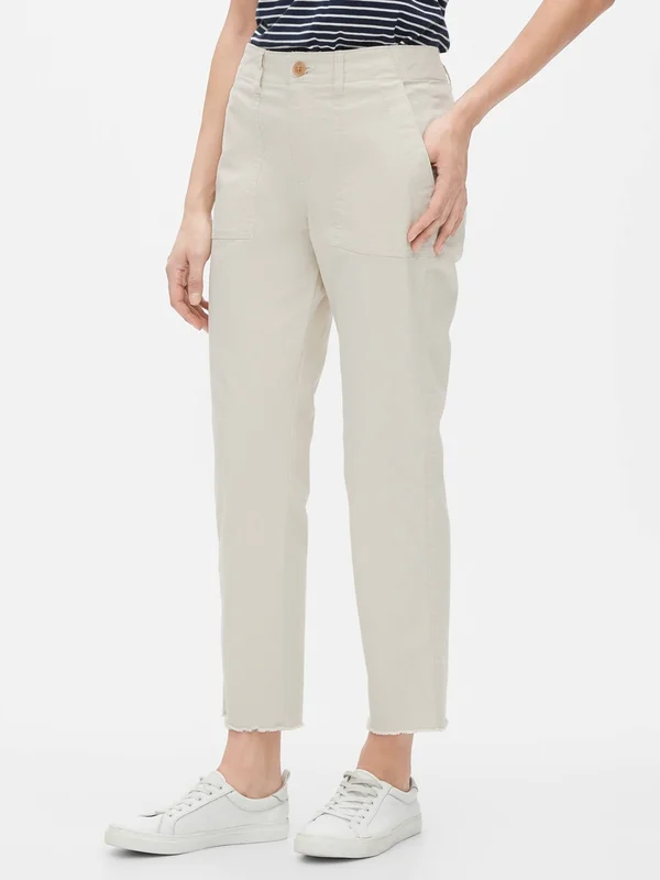 Gap Factory Women's Girlfriend Khakis with Raw Hem Tan Chino Pant Regular Size 12