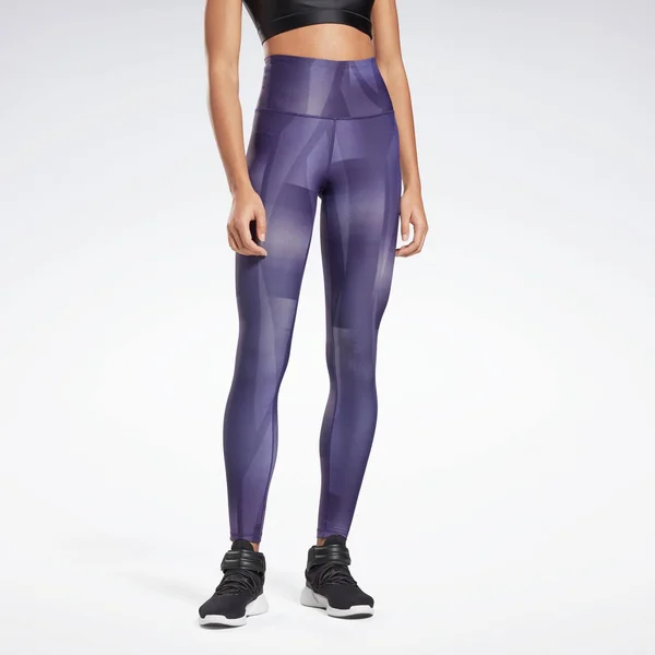 Reebok Women's Studio Lux Bold High-Rise Vector Block Training Tights in Purple/Dark Orchid Size Small
