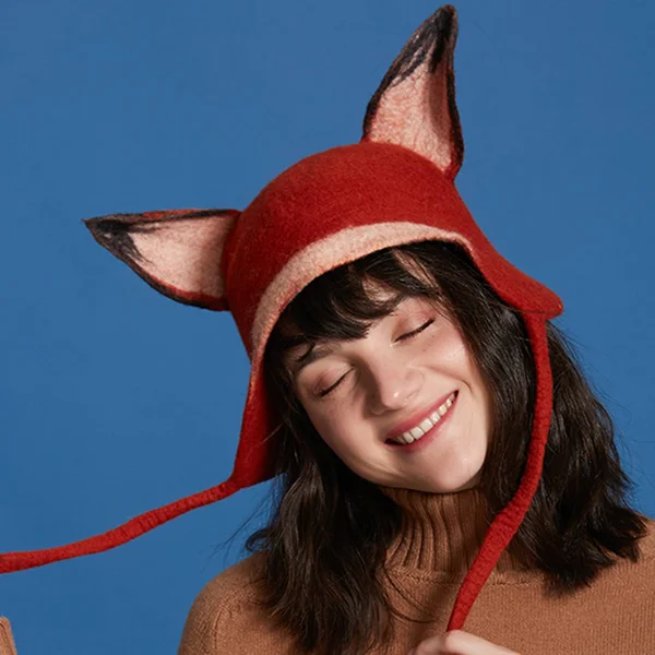 Fox Hat, Fox Hoodies, Design Hats, Winter Autumn Wool Beret Cap, Handmande Hat, Animal Hat
