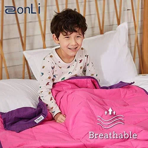 ZonLi Small Weighted Blanket 10 lbs(41&&x60&&, Pink/Purple), Cooling Weighted Blanket for Kids, Soft Material with Glass Beads