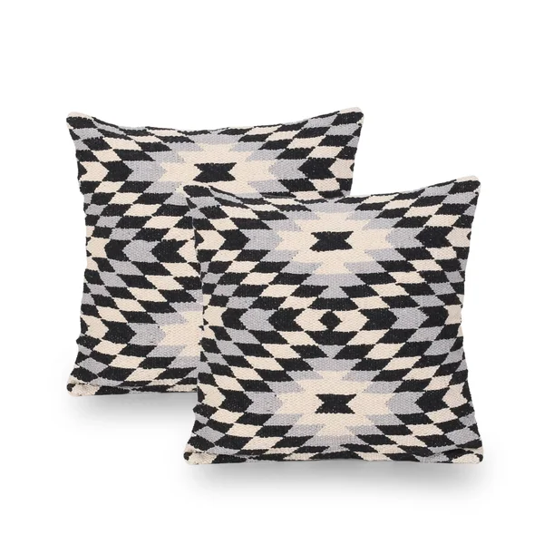 Barber Boho Cotton Pillow Cover (Set of 2) by Christopher Knight Home - Black+White