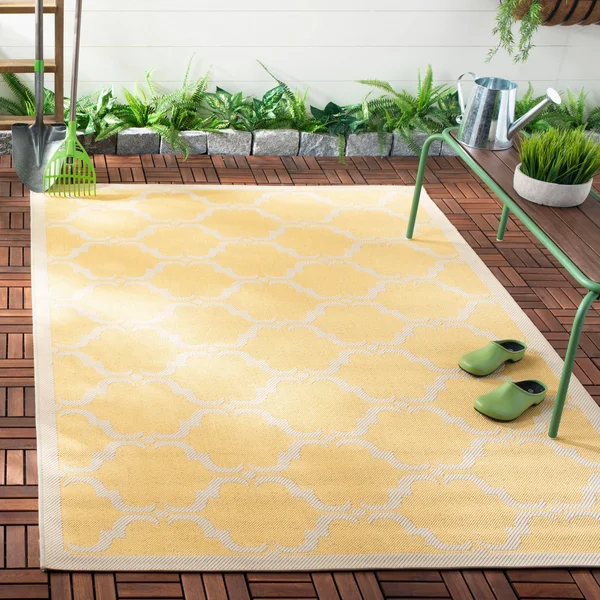 Safavieh Courtyard Brown/Aqua 8 ft. x 10 ft. Border Trellis Indoor/Outdoor Area Rug