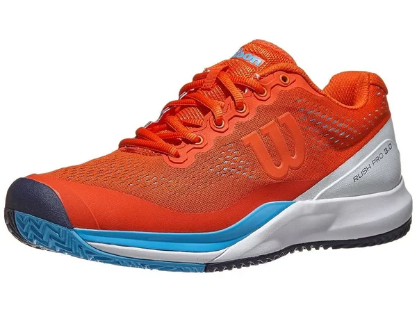 Wilson Men's Rush Pro 3.0 Tennis Shoes (Tangerine Tango/White/Bonnie Blue)