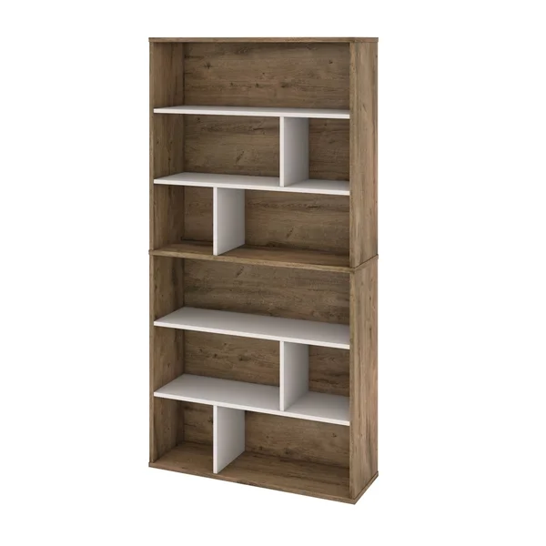 Bestar 22852-000009 Fom 2-Piece Asymmetrical Shelving Unit Set in Rustic Brown & Sandstone