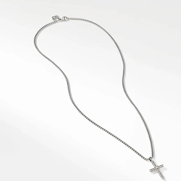 David Yurman Cable Classics Cross Necklace with Diamond - Silver