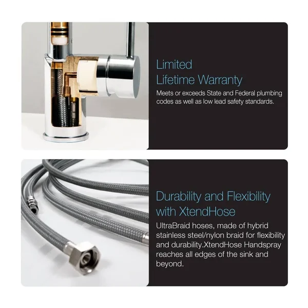Houzer Lexington Traditional Bridge Kitchen Faucet with Sidespray and CeraDox Technology - Brushed Nickel (lexbs-956-bn)