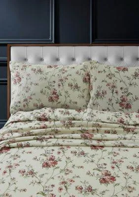 Dollhouse Floral Heavyweight Cotton Flannel Printed Extra Deep Pocket Twin XL Sheet Set - Multicolor